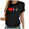 thumbnail image 1 of WREESH Women's Heartbeat Graphic T-Shirts Cute Love Heart Print Short Sleeve Crew Neck Tops Black, 1 of 5