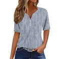 thumbnail image 1 of WREESH Women's Henley Shirts Soft Cotton for Summer, Short Sleeve Casual Tops with Graphic Prints, Loose Fit V-Neck Button T-Shirt Blue, 1 of 5
