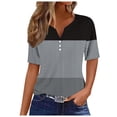 thumbnail image 1 of WREESH Women's Henley Shirts with Color Block V-Neck T-Shirt Top Short Sleeve, Button Detail, Stylish Blouse Gray, 1 of 5