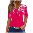 thumbnail image 1 of WREESH Women's Henley Style V-Neck T-Shirt with Short Sleeve and Graphic Prints Trendy Button Detail Top Hot Pink, 1 of 5