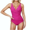 thumbnail image 1 of WREESH Women's Tummy Control One Piece Swimsuit V-Neck Crisscross Ruched Push Up Slim Bathing Suit Summer Beach Swimwear Hot Pink, 1 of 6