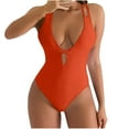 thumbnail image 1 of WREESH Women's Fashion V-Neck One Piece Swimsuit Tummy Control - Crisscross Backless Monokini High Cut Swimwear Summer Beachwear 2025 Orange, 1 of 5