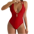 thumbnail image 1 of WREESH Women's Fashion V-Neck One Piece Swimsuit Tummy Control - Crisscross Backless Monokini High Cut Swimwear Summer Beachwear 2025 Red, 1 of 5