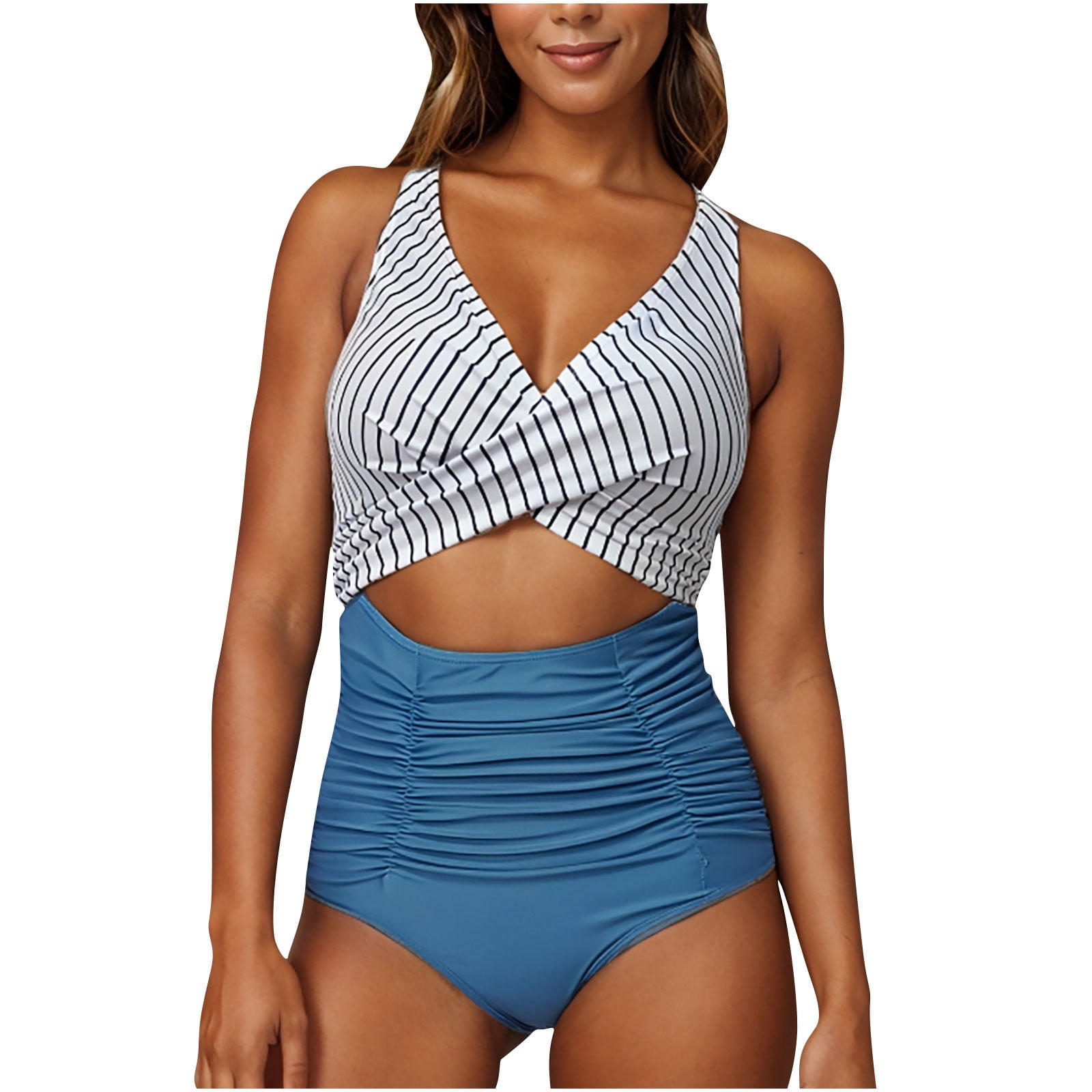 Women's One Piece Swimsuits Tummy Control Cutout High Waisted Bathing Suit Wrap Tie Back