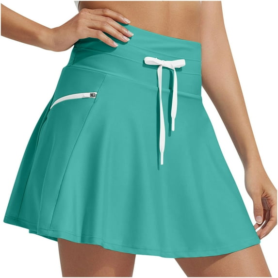WREESH Women's High Waisted Swim Skirt with Pockets & Boxer Liner - Quick-Dry Bathing Suit Bottoms Tummy Control Upf 5+ Green