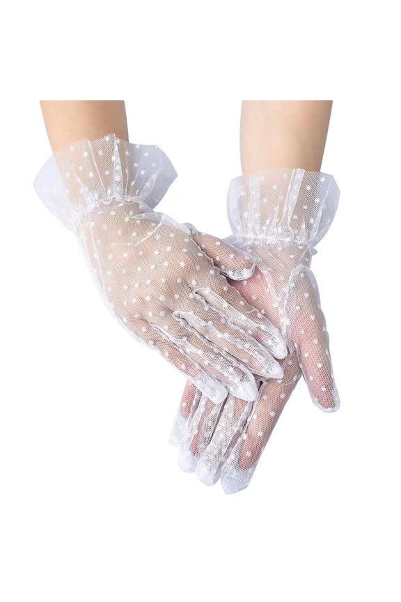 Women's Lace Gloves With Extended Sleeve Cuffs Fishnet Gloves and Lovely Sleeve Protectors White