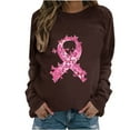 thumbnail image 1 of WREESH Women's Long Sleeve Breast Cancer Awareness Sweatshirt Casual Loose Fit Pink Ribbon Top Brown, 1 of 5