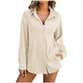 thumbnail image 1 of WREESH Women's Long Sleeve Button Down Shirts Solid Color Shirt with Button Pocket Top Jacket for Women's Fashion Beige, 1 of 7