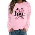 thumbnail image 1 of WREESH Women's Love Letter Pink Ribbon Graphic Sweatshirt Lightweight Breast Cancer Awareness Shirts Long Sleeve Pullover Tops Pink, 1 of 5