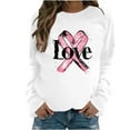 thumbnail image 1 of WREESH Women's Love Letter Pink Ribbon Graphic Sweatshirt Lightweight Breast Cancer Awareness Shirts Long Sleeve Pullover Tops White, 1 of 5
