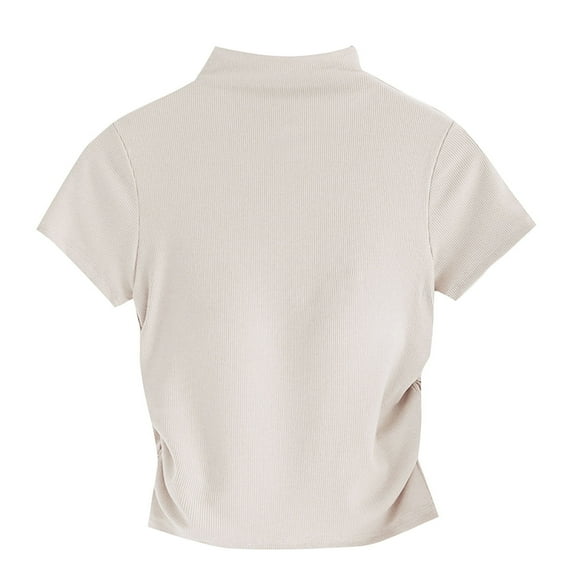 WREESH Women's Mock Neck Workout Tops Built-In Bra Crop Top with Slim Fitting and Chest Padding, Stylish Solid Color Options Beige