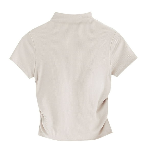 WREESH Women's Mock Neck Workout Tops Built-In Bra Crop Top with Slim Fitting and Chest Padding, Stylish Solid Color Options Beige