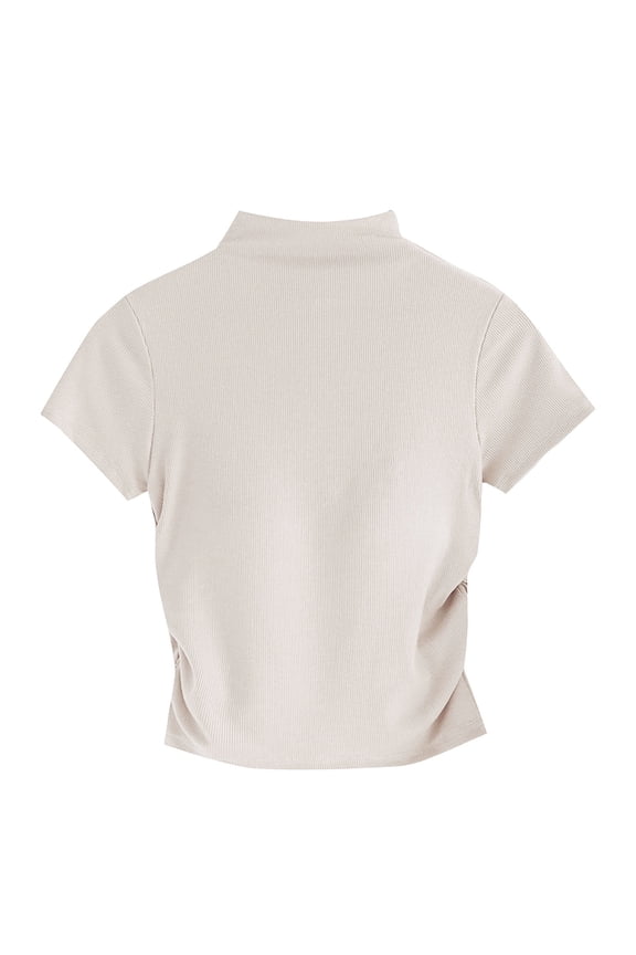 Women's Mock Neck Workout Tops Built-In Bra Crop Top with Slim Fitting and Chest Padding, Stylish Solid Color Options Beige