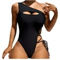 thumbnail image 1 of WREESH Women's Modest One Shoulder Swimsuit Tummy Control Bathing Suit Full Coverage Keyhole Cut Out Swimwear 2025 Summer Black, 1 of 9