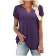 thumbnail image 1 of WREESH Women's Notch Neck Summer Blouse Petal Short Sleeve Casual Top in Solid Colors Purple, 1 of 6