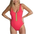 thumbnail image 1 of WREESH Women's Fashion Front Zipper Swimsuit - Low Back Color Block One Piece Bathing Suit Tummy Control High Cut Swimwear Hot Pink, 1 of 6