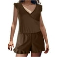 thumbnail image 1 of WREESH Women's Full Coverages Swim Romper Built-In Bra & Leggings Ruched One Piece Swimsuit Tummy Control Bathing Suit Summer Coffee, 1 of 8