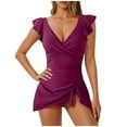 thumbnail image 1 of WREESH Women's Modest Swim Dress One Piece Swimsuit Tummy Control Skirted Bathing Suit with Ruffled Neckline Sun Protection Wine, 1 of 5