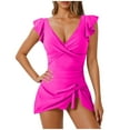 thumbnail image 1 of WREESH Women's Skirted Swimdress One Piece Swimsuit Tummy Control Bathing Suit Ruffle Hem Swim Dress High-Waisted Beachwear Hot Pink, 1 of 5