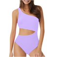 thumbnail image 1 of WREESH Women's One Shoulder Monokini Swimsuit Cutout Solid Color High Waist Bathing Suit Fashion Tummy Control Purple, 1 of 3