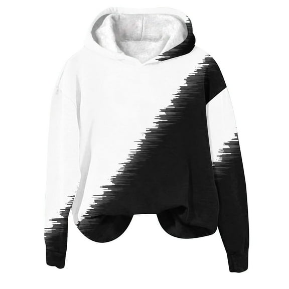 WREESH Women's Oversized Long Sleeve Hoodie Casual Color Block Pullover Sweatshirt Top White