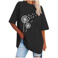 thumbnail image 1 of WREESH Women's Oversized Round-Neck T-Shirt Casual Printed Short Sleeve Top Black, 1 of 5