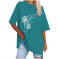 thumbnail image 1 of WREESH Women's Oversized Round-Neck T-Shirt Casual Printed Short Sleeve Top Blue, 1 of 5