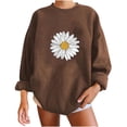 thumbnail image 1 of WREESH Women's Oversized Sweatshirt Fashion Daisy Flower Graphic Loose Long Sleeve Casual Pullover Tops Khaki, 1 of 5