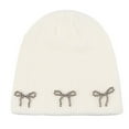 thumbnail image 1 of WREESH Women's Pearl Knitted Beanie Korean Fashion Versatile Ear Protection Wool Hat, Winter Warm Baotou Hat White, 1 of 4