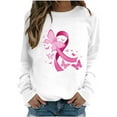 thumbnail image 1 of WREESH Women's Pink Ribbon Cancer Awareness Sweatshirt Casual Graphic Long Sleeve Top White, 1 of 5