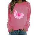 thumbnail image 1 of WREESH Women's Pink Ribbon Sweatshirt Floral Graphic Long Sleeve Breast Cancer Awareness Top Hot Pink, 1 of 5