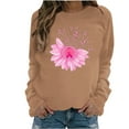 thumbnail image 1 of WREESH Women's Pink Ribbon Sweatshirt Floral Graphic Long Sleeve Breast Cancer Awareness Top Khaki, 1 of 5
