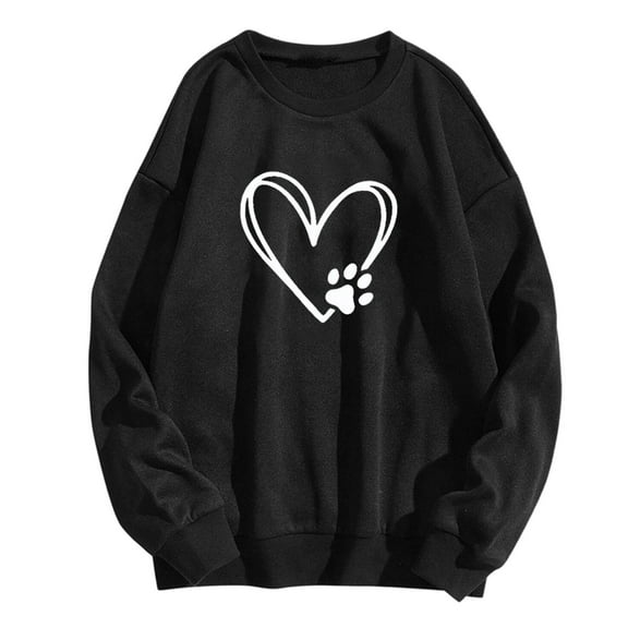 WREESH Women's Printed Long Sleeve Sweatshirt Casual Crew Neck Valentine's Day Top Black