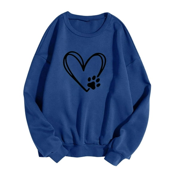 WREESH Women's Printed Long Sleeve Sweatshirt Casual Crew Neck Valentine's Day Top Blue
