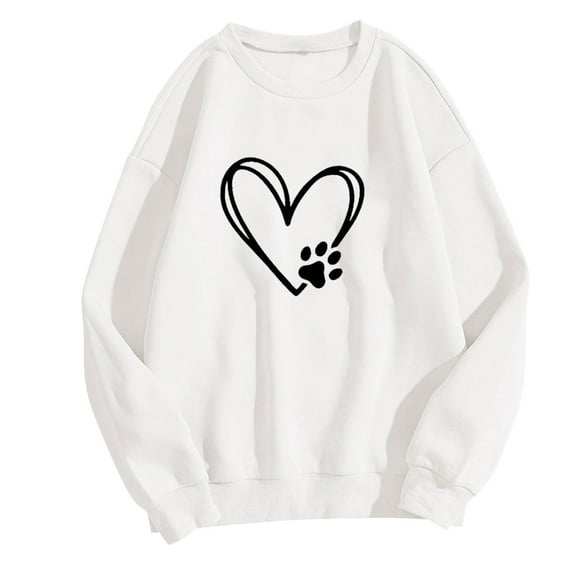 WREESH Women's Printed Long Sleeve Sweatshirt Casual Crew Neck Valentine's Day Top White