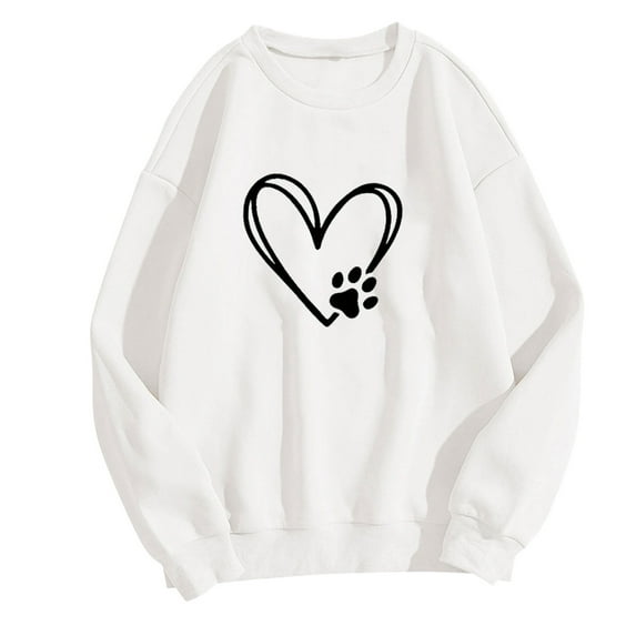WREESH Women's Printed Long Sleeve Sweatshirt Casual Crew Neck Valentine's Day Top White