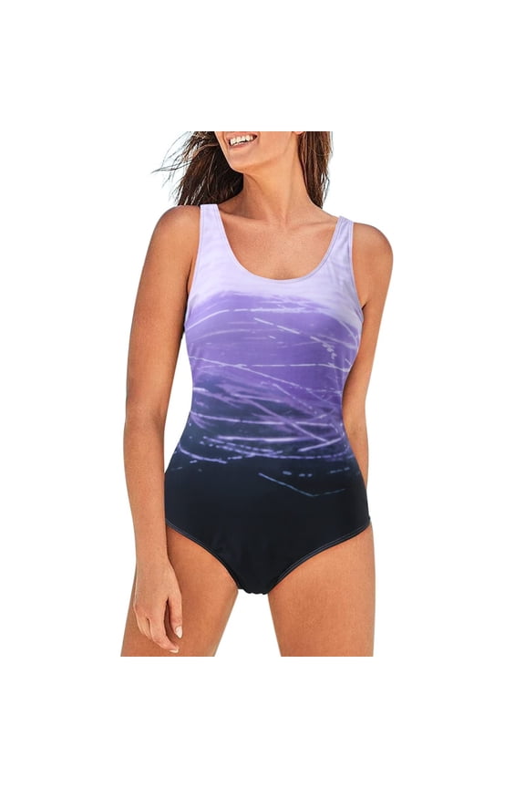 Athletic Swimwear for Women & Teens - Tummy Control One Piece Bathing Suit Quick-Dry Competition Swimsuit Purple