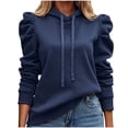 thumbnail image 1 of WREESH Women's Puff Long Sleeve Hoodies 2025 Fall Slim Fitting Casual Pullover Sweatshirt with Drawstring Navy, 1 of 5