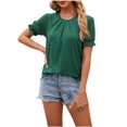 thumbnail image 1 of WREESH Women's Puff Sleeve Round-Neck Tunic Top Summer Dressy Casual Solid Color Blouse Olive Green, 1 of 8