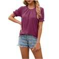 thumbnail image 1 of WREESH Women's Puff Sleeve Round-Neck Tunic Top Summer Dressy Casual Solid Color Blouse Wine, 1 of 8