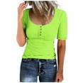 thumbnail image 1 of WREESH Women's Ribbed Knit Crop Top with Short Sleeve Henley Neck Solid Color Slim Button Casual T-Shirt Green, 1 of 5