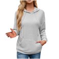 thumbnail image 1 of WREESH Women's Ribbed Knit Hooded Sweatshirt Long Sleeve Casual Drawstring Hoodies with Pockets Gray, 1 of 5