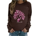 thumbnail image 1 of WREESH Women's Round Neck Loose Long Sleeve T-Shirt Breast Cancer Awareness Sweatshirts Pink Ribbon Graphic Top Brown, 1 of 5