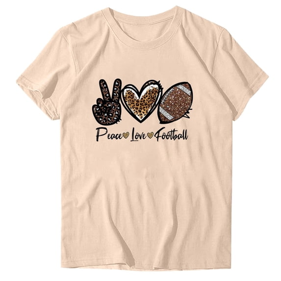 WREESH Women's Round Neck Summer Fashion T-Shirt Short Sleeve Print Blouse with Graphic Design Beige