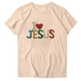 thumbnail image 1 of WREESH Women's Round Neck Summer T-Shirt Fashion Short Sleeve Blouse with Graphic Print Beige, 1 of 4