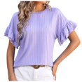 thumbnail image 1 of WREESH Women's Round Neck Summer T-Shirts Fashionable Ruffle Sleeve Solid Color Casual Tops Purple, 1 of 5