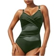 thumbnail image 1 of WREESH Women's Mesh One Piece Swimsuit Fashion V-Neck Tummy Control Slim Bathing Suit Adjustable Straps Swimwear Olive Green, 1 of 9