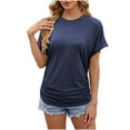 thumbnail image 1 of WREESH Women's Ruched Tunic Tops Fashion Round Neck Short Sleeve Solid Color Loose Blouse Outfit Navy, 1 of 5