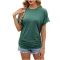 thumbnail image 1 of WREESH Women's Ruched Tunic Tops Fashion Round Neck Short Sleeve Solid Color Loose Blouse Outfit Olive Green, 1 of 5