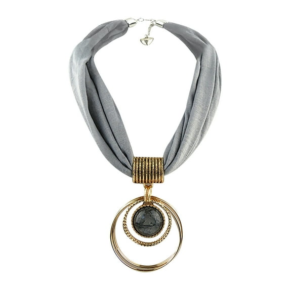 WREESH Women's Scarf Necklace Vintage Ethnic Scarf Bead Pendant Scarf Fashion Infinity Scarves Gray